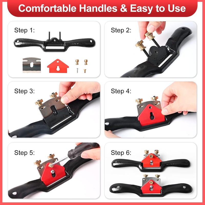 Klmnduo Adjustable Spokeshave Set 2pcs SpokeShave 4pcs Metal Blade and 4-Way Wood Rasp File, Manual Planer with Flat Base, Perfect for Planing, Trimming, Woodworking, Deburring Tools - Image 2